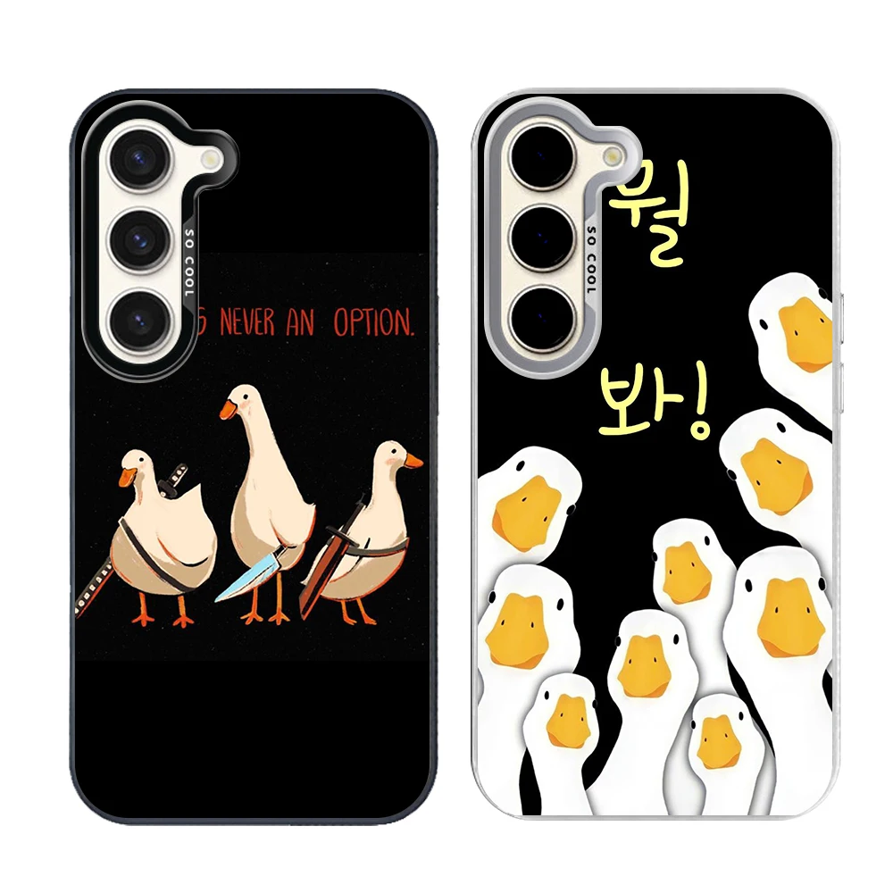 Funny Fighting Duck Chicken Phone Case for Samsung Galaxy S26 S25 S24 S23 S22 S21 S20 FE Ultra Plus Present Grey Silvery Shell