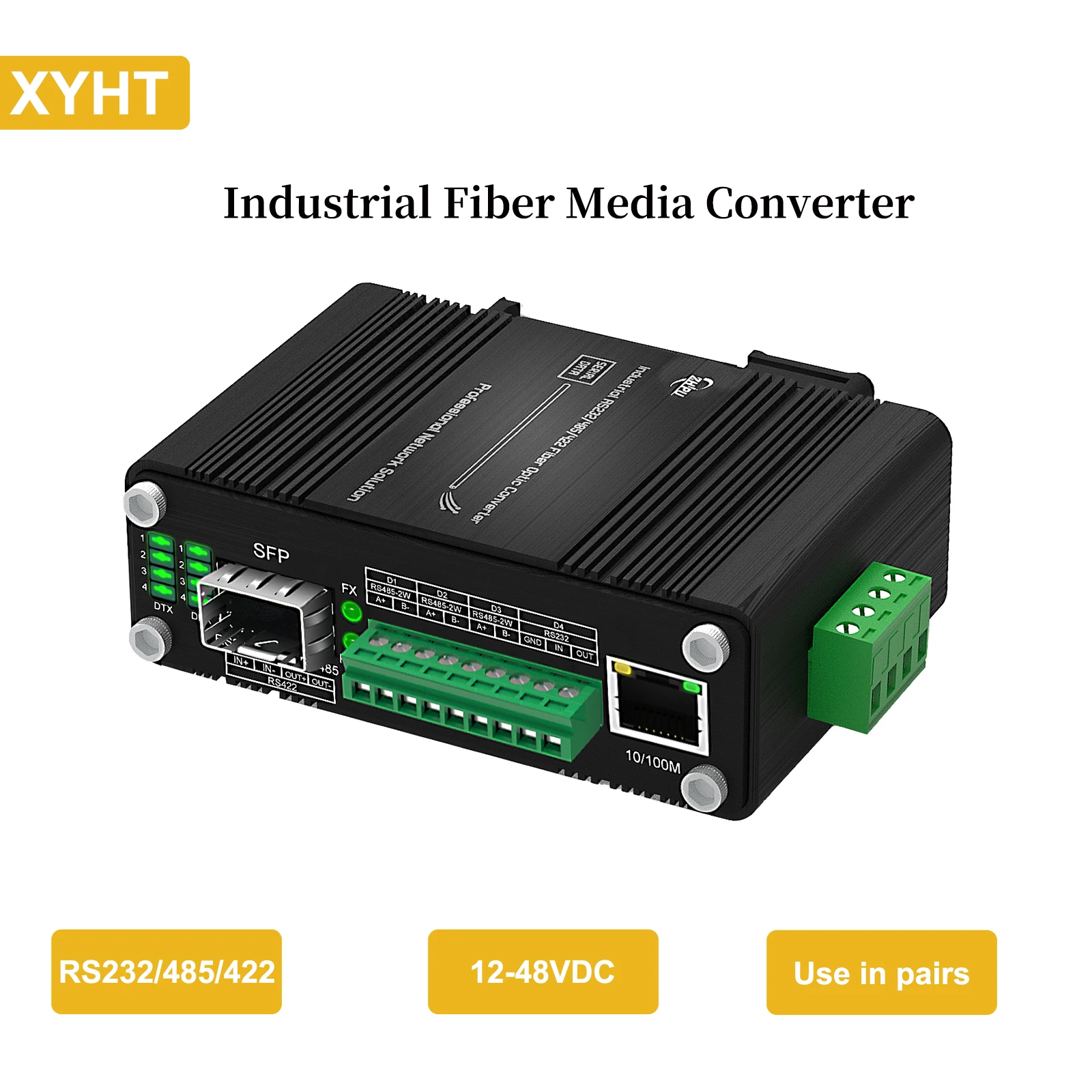 

Industrial Serial to Fiber Converter RS232 RS485 RS422 Optic Modem, Bidirectional SFP Slot Serial Over Fiber Converter, DC12~48V