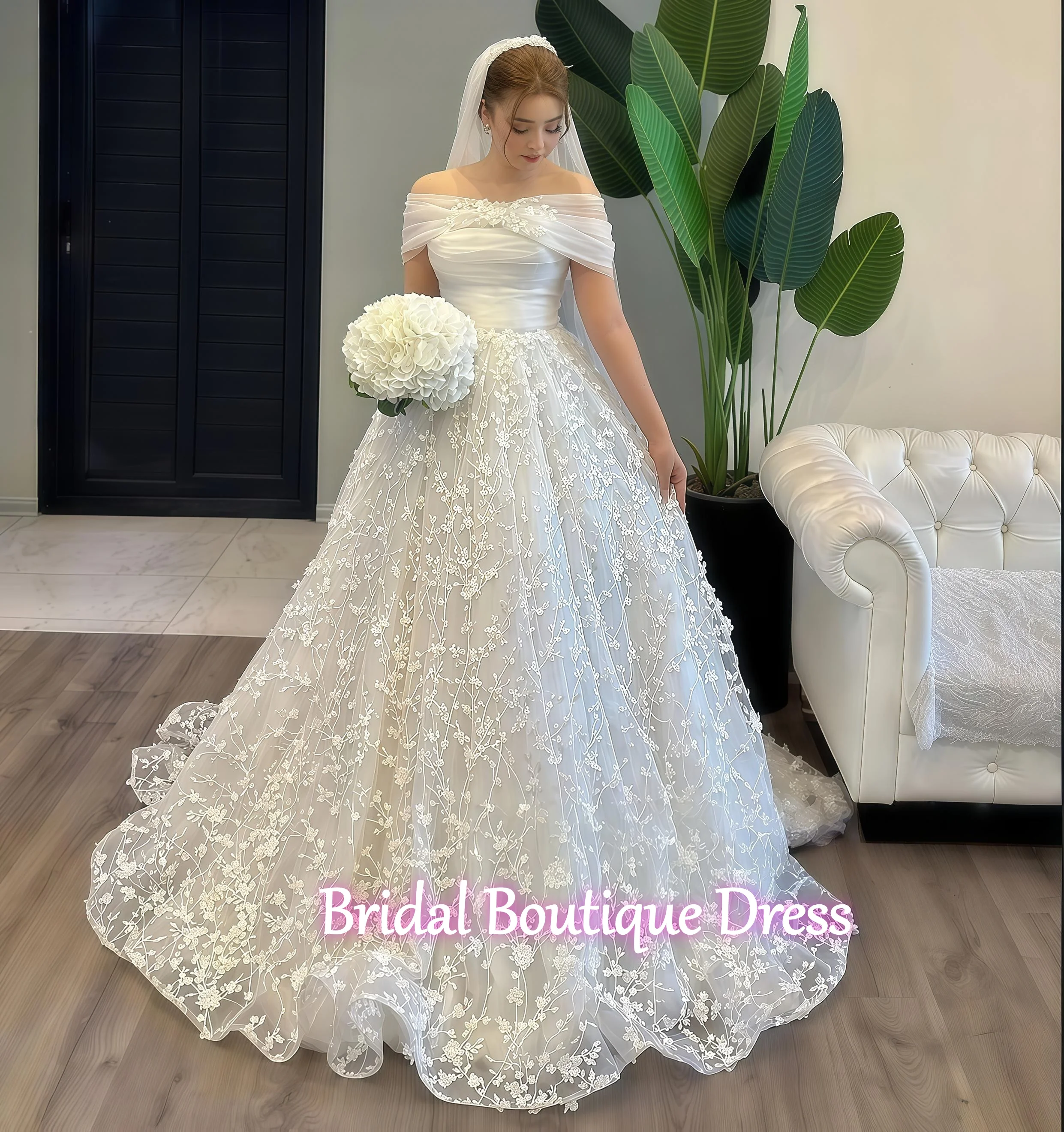 

Свадебное платье в саудовском стиле с открытыми плечами, из тюля, с аппликациями, А-силуэт, длиной в пол, с открытой спиной, кружевное, со шлейфом, на заказ