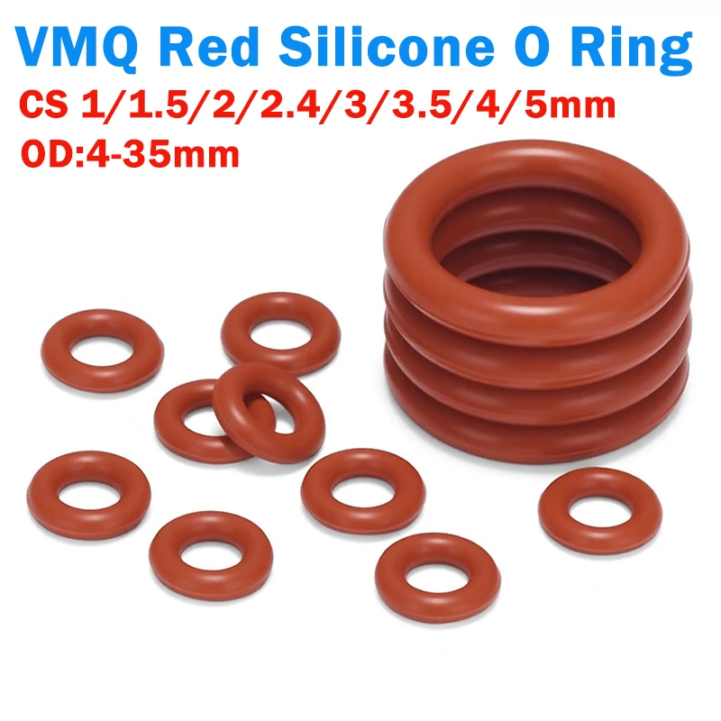 VMQ Red Silicone O Ring CS 1/1.5/2/2.4/3/3.5/4/5mm OD:4-35mm Waterproof Insulated Gasket Food Grade Sealing Ring Plumbing Gasket
