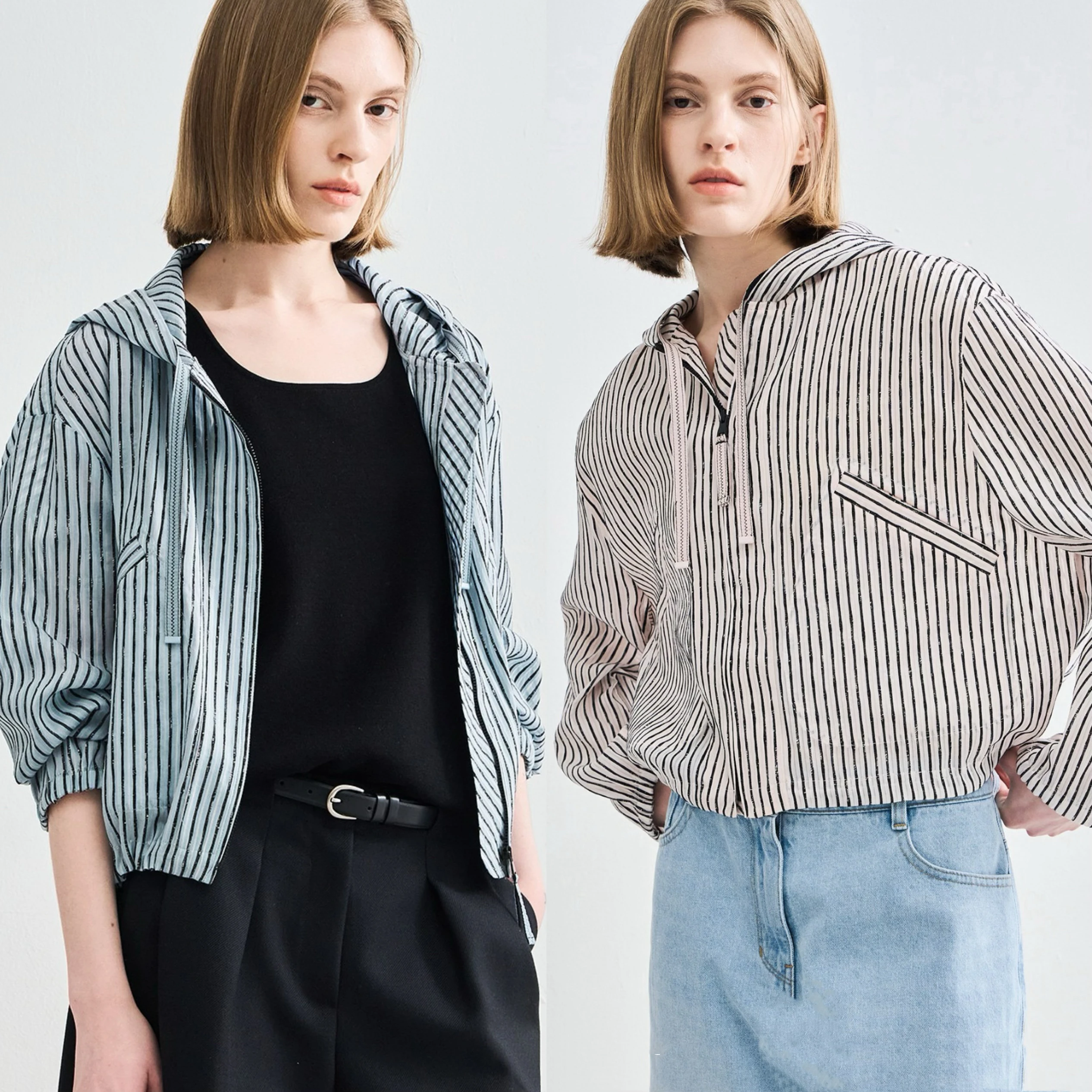 

LTT 5, летняя повседневная универсальная облегающая тонкая верхняя одежда с капюшоном и полосками, женская весенняя коллекция Faion