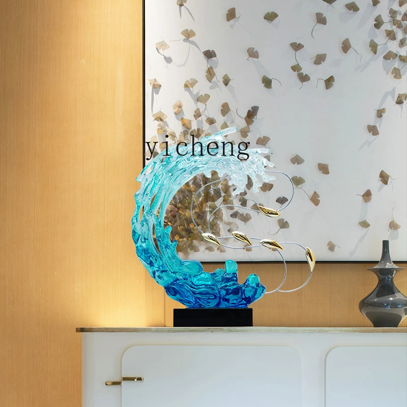 

FY Resin Sculpture Living Room Entrance Soft Decoration Lucky Decoration Wave Art Ornament