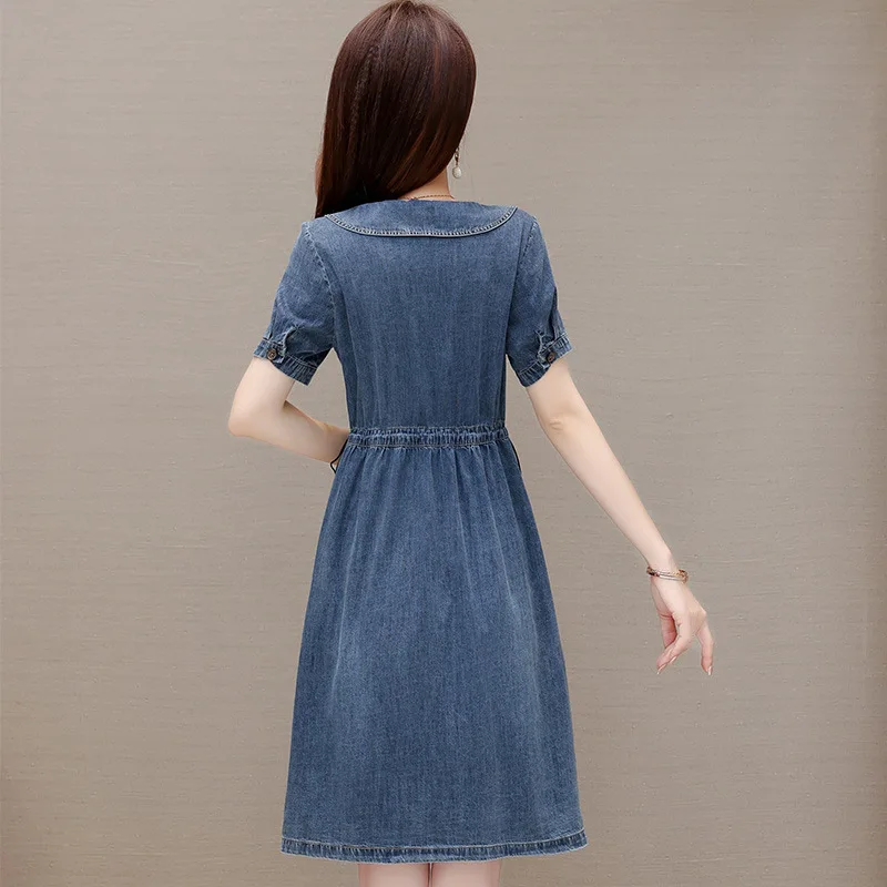 Women Denim Dress Summer Korean New 2024 Cowboy Dress Female Casual Mid-length Fashion Loose Dresses Female  Dress Vestidos