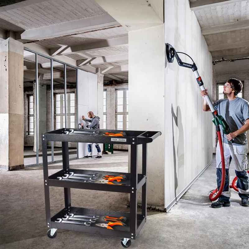 รถเข็นเครื่องมือ วัสดุเหล็ก ทนต่อการกัดกร่อนและความทนทานที่ดี ใช้สําหรับจัดเก็บเครื่องมือ ประกอบง่าย สีดํา