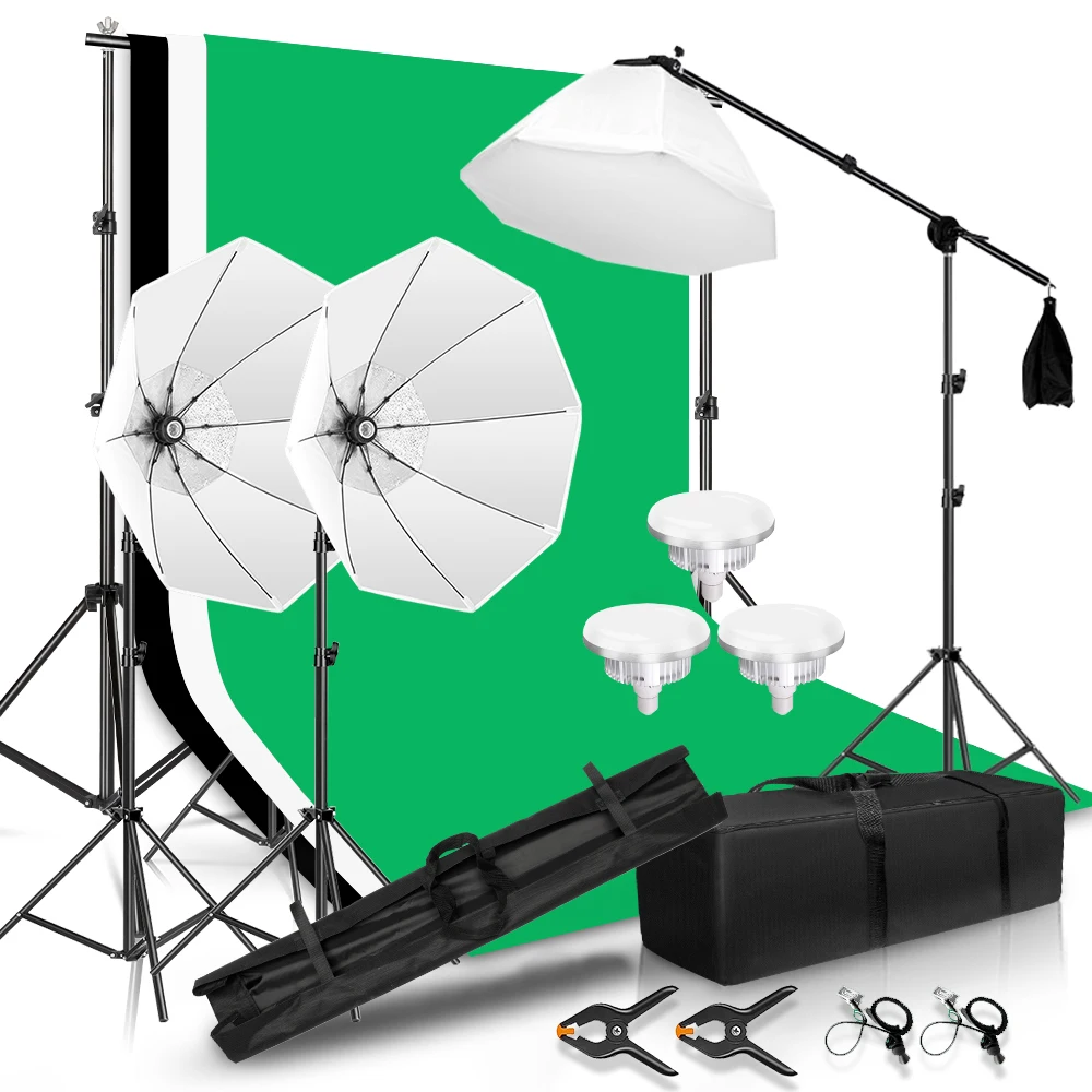 

SH Photography Studio Set With 2x2/2x3 Backdrop Stand 3pcs Bulbs&3pcs Softbox Suitable For Photography Studio, Photo Studio