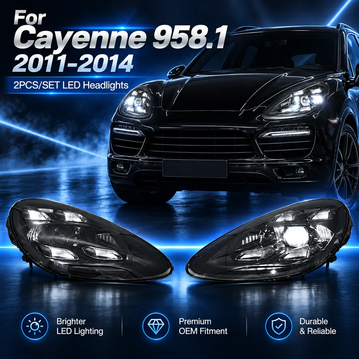 2Pcs Car LED Head LIight for Cayenne 958.1 2011-2014HeadlIight Upgrade 2023 Pdls Style Full LED Headlights,Plug and Play