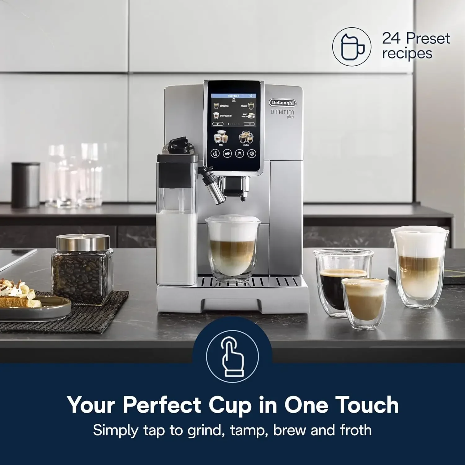 Personalized Coffee for up to 4 User Profiles, 24+ Recipes, Built in Grinder & Automatic Milk Steam Wand with 3 Frother Modes