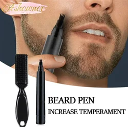 Pluma de barba impermeable, lápiz de relleno y cepillo, potenciador de barba, reparación duradera, herramientas de modelado para colorear bigote, lápiz para el cabello