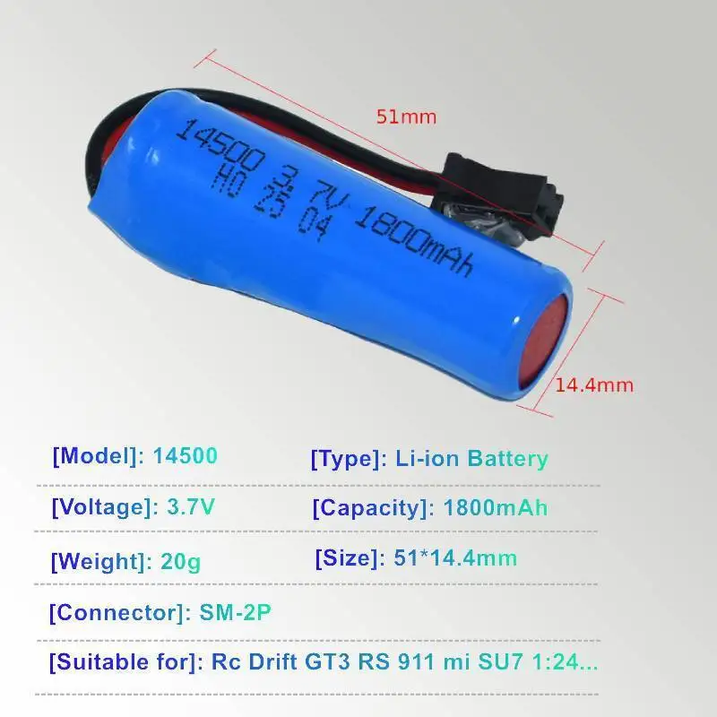 Battery For Mi SU7 1:24 RC Car High Speed Drift Car GT3 RS 911 Battery 3.7V 1800mAh Li-ion Battery Or With Charger
