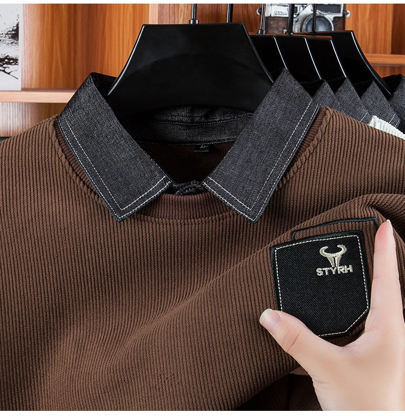 Tweedelige herensweater met verdikte en gewatteerde losse winteroverhemdkraag Geïntegreerd fleece warm gebreid laagoverhemd