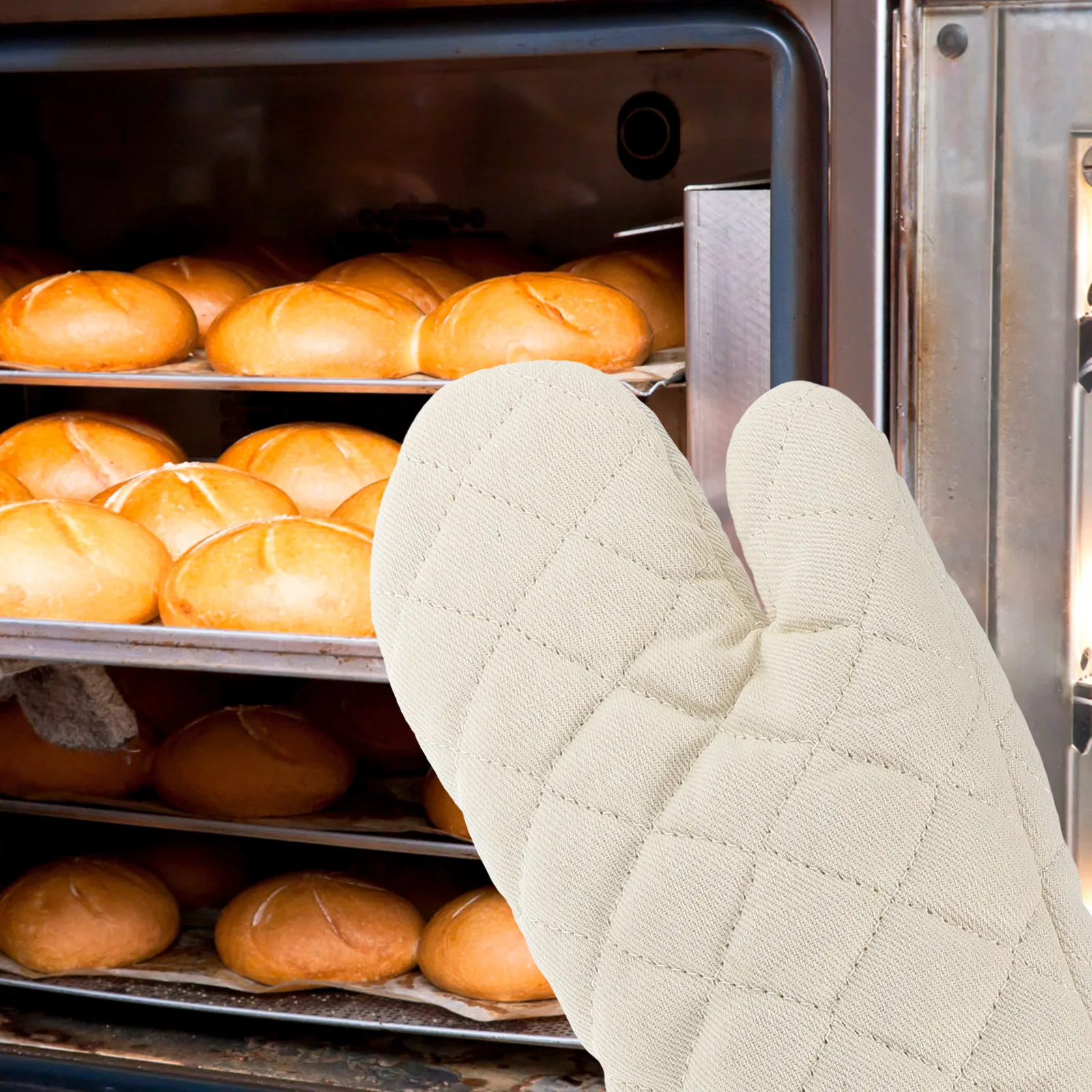

1Pair Heat Resistant Oven Gloves Protective Baking Cooking Gloves Non Slip Thickened Mittens for Kitchen Grill