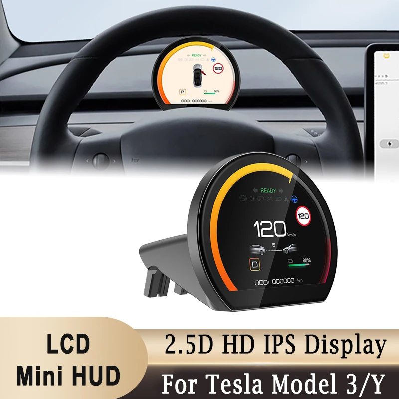 

For Tesla Model 3/Y 3.54 inch Mini Head-Up Display 2.5D HD IPS Display UI1/UI2/UI3/UI4 Support Car Dashboard Speedometer Meter