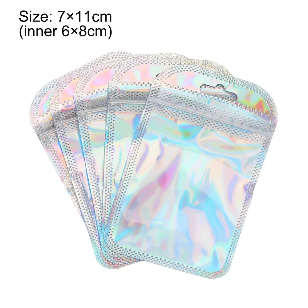 

50pcs/bag High quality Jewelry Display Iridescent Self Sealing Bag Zip lock Pouches Packaging Bag OPP Bags