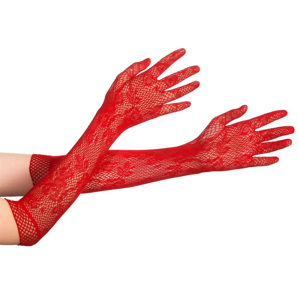 A Pair of Wedding Bride Long Stretchy Fancy Dress Lace Gloves Christmas Halloween Gloves Gothic Punk Mittens
