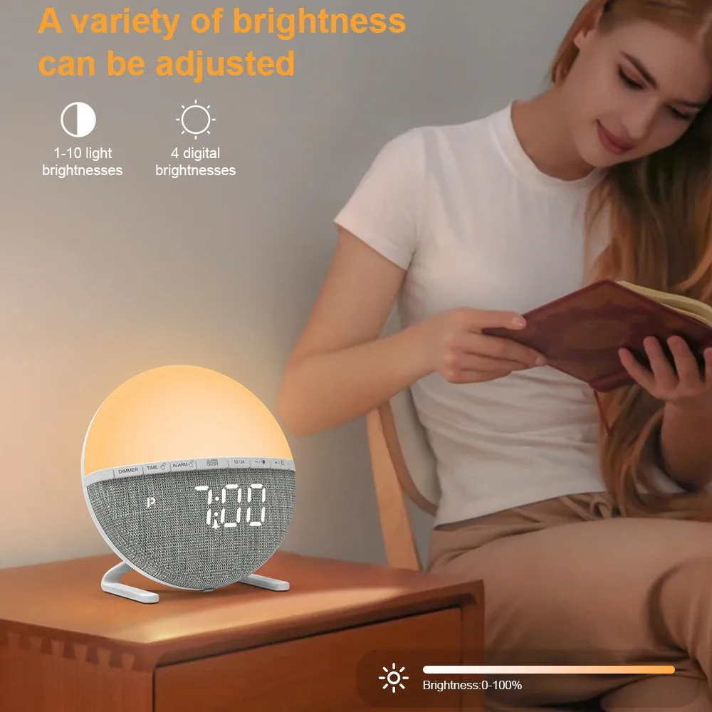 LED Wake Up Light Alarm Clock Simulated Sunrise Smart Digital Clock for Students and Home Use