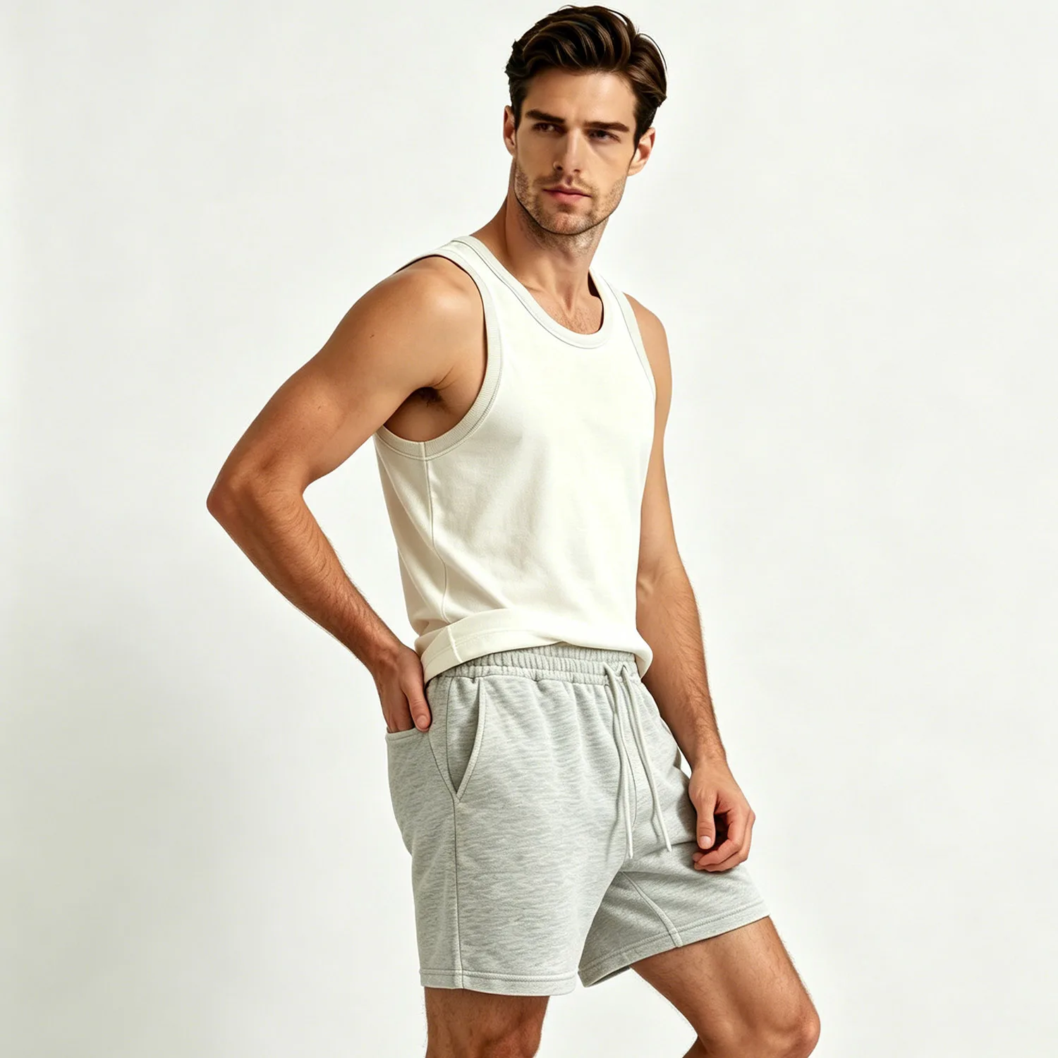 New 2Pcs Men Retro Vintage Heavyweight Cotton Color Block Crew Neck Loose Sleeveless Daily Casual Inner Outdoor Tank Tee Shirts.