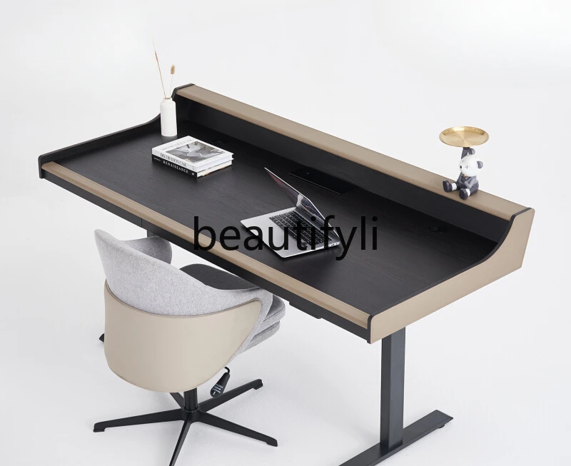 

Volga | Italian minimalist smart desk electric lifting table legs | computer table home saddle leather desk