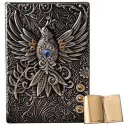 Vintage Leather Journal Phoenix Antique Handmade Vintage Travel Diary Daily Sketchbook 3D Phoenix Pattern Hardcover Notepad