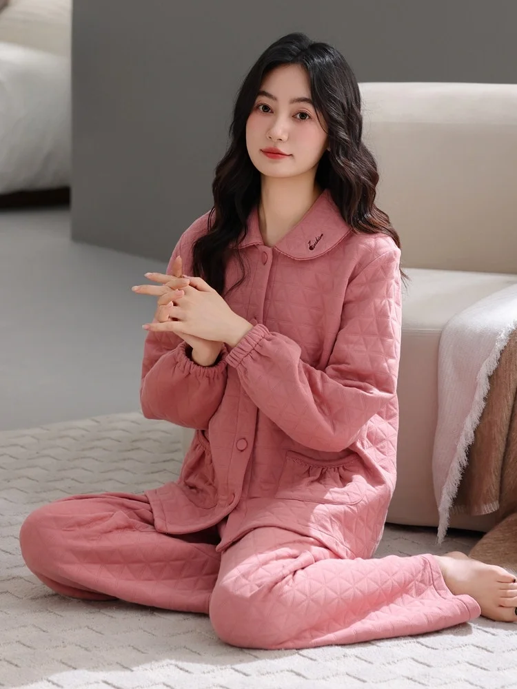 thiened-pure-cotton-long-sve-spwear-for-women-person-interlayer-home-clothes-air-cotton-outdoor-wearable-set