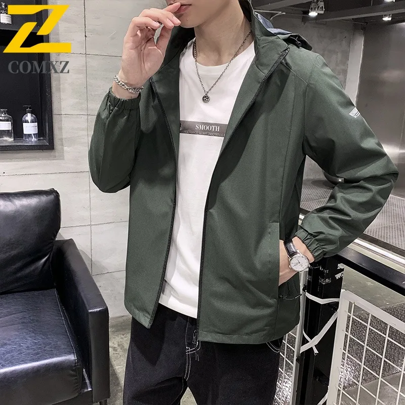 

COMXZ Men Hooded Chaqueta Solid Color Self Cultivation Windproof Outdoor Running Fly Fishing Hunting Outerwear Classic Jacket