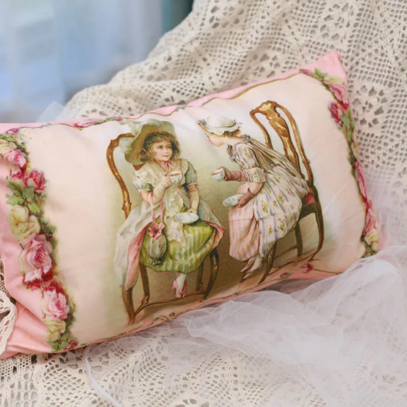 European Vintage Pillowcase Home Rectangular Decorative Pillows for Sofa Girl Printed Short Plush Bed Single Pillow Covers