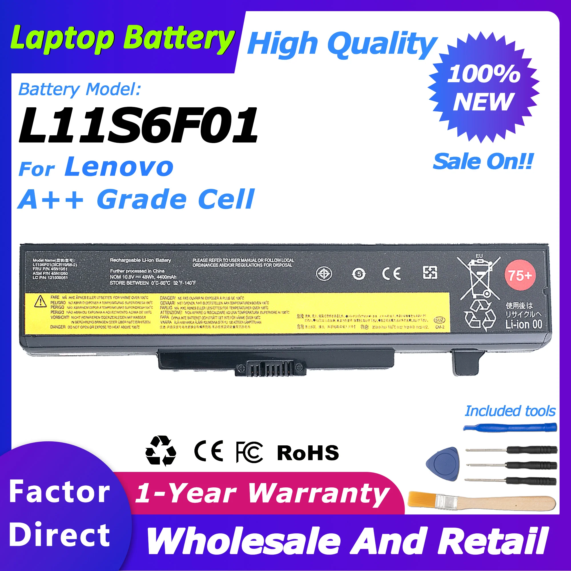 

L11S6F01 75+ 45N1043 Laptop Battery for Lenovo ThinkPad E430/E440/V490 IdeaPad Y480/G410/Y580/Y585/G480/4400mah