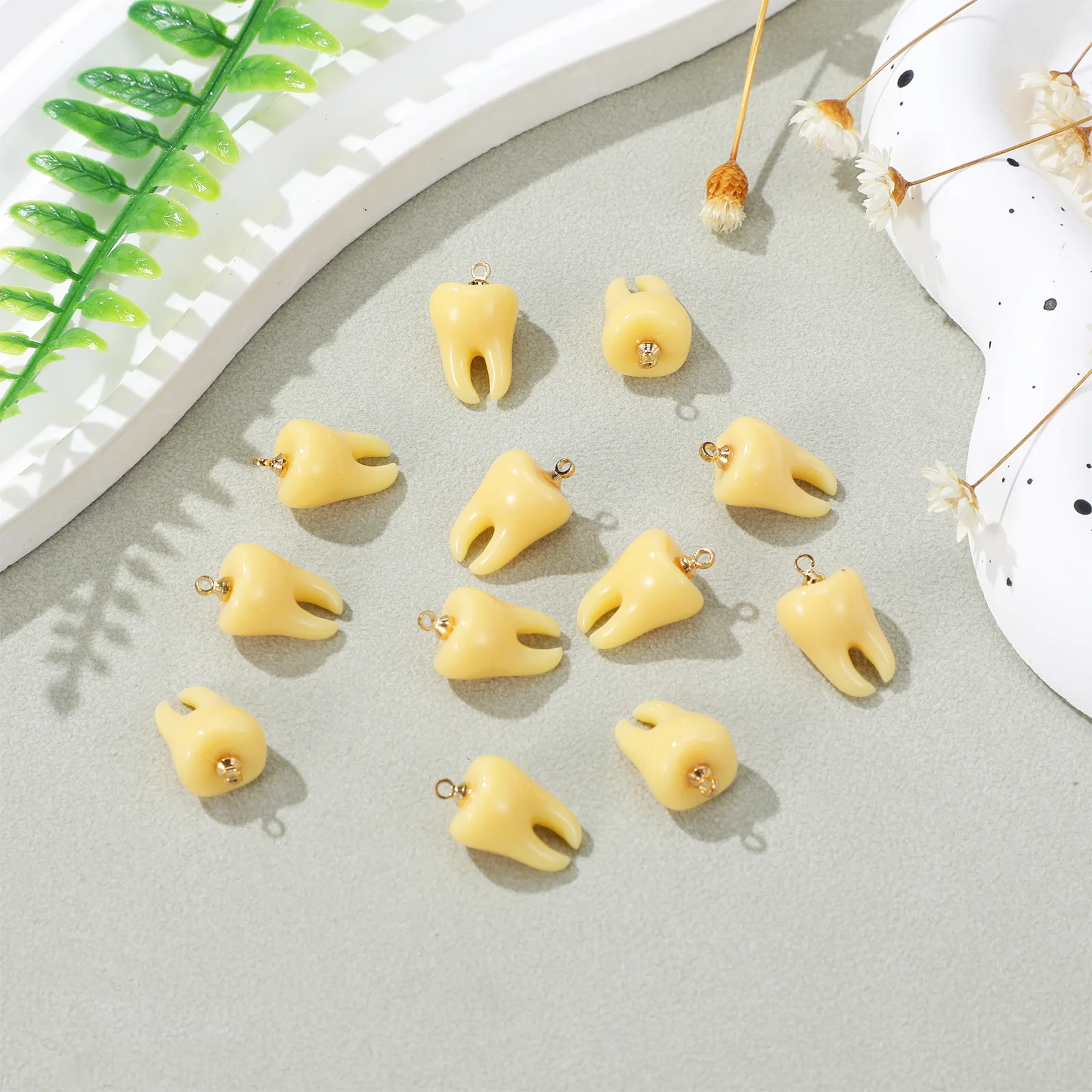 

12pcs Teeth Pendants Resin Diy Charms Realistic Tooth Jewelry Making Supplies For Necklace Bracelet Keychain Craft Ornament