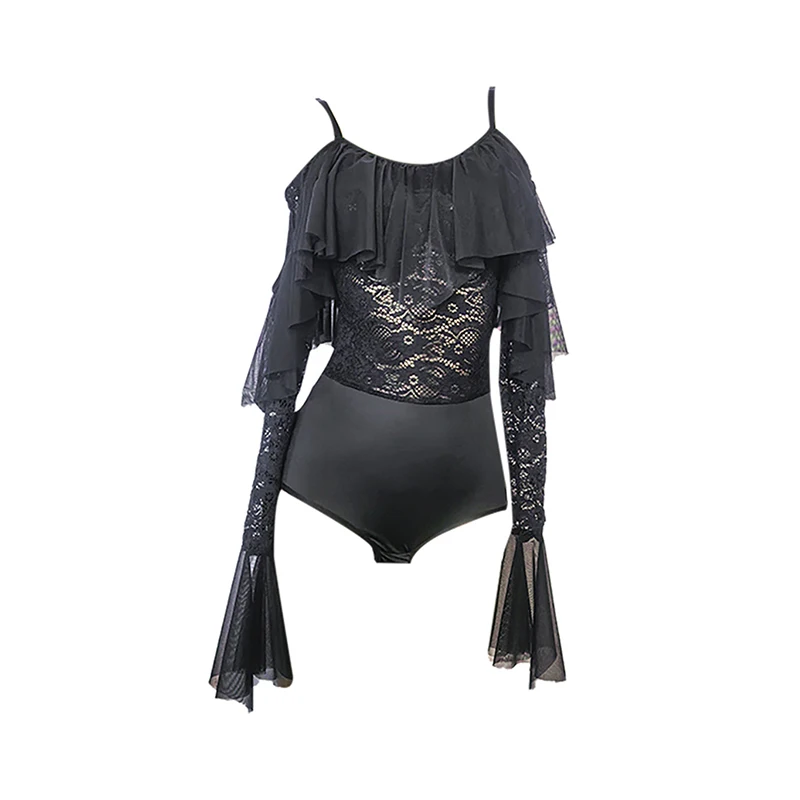 라틴 댄스 의상 여성 블랙 레이스 바디수트 라틴 공연 의상 성인 탱고 볼룸 트레이닝 의상 라틴 탑 VDL5002