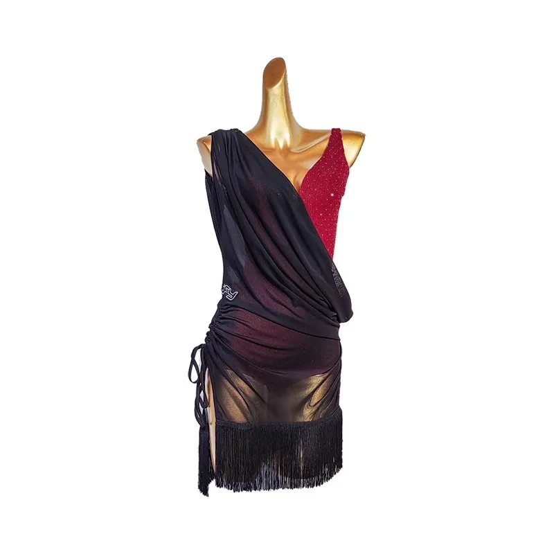 ラテンダンススーツ 女の子用 2025 パーティー プロム スカート パーティー ドレス エレガント レディース フリンジ ミディ 衣装 練習 スポーツ コスチューム