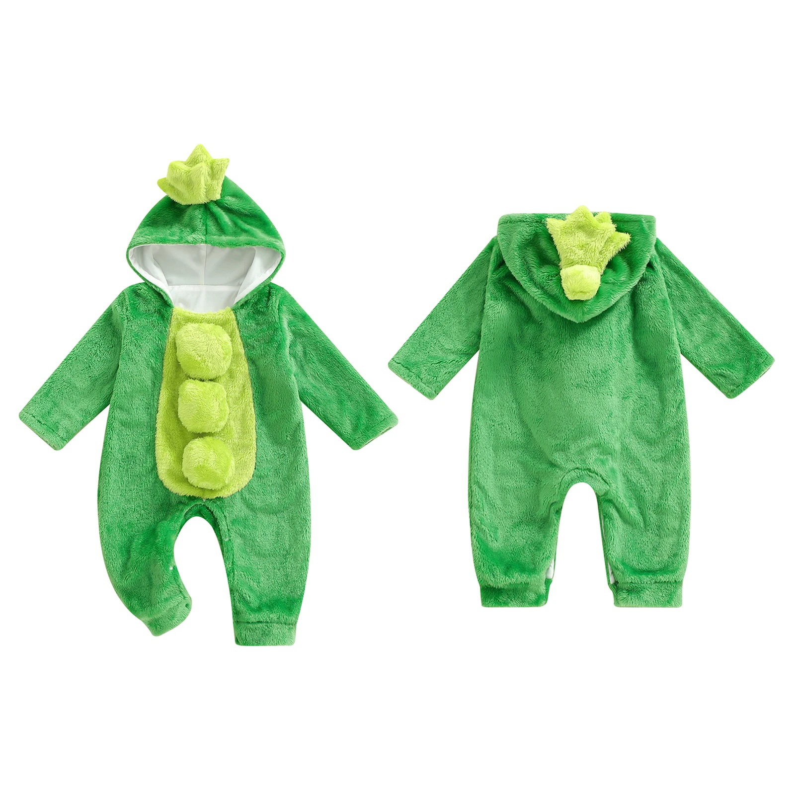 هالوين 2026 طفل رضيع الشتاء القطيفة رومبير البازلاء زي طويل الأكمام كامل طول هود بذلة سنوسويت