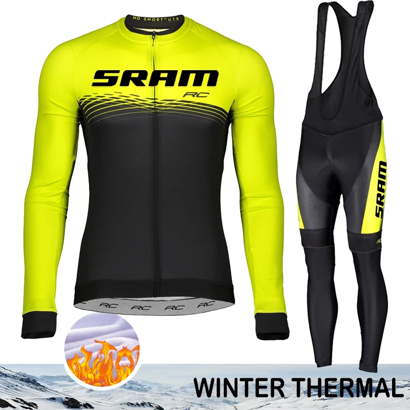 

SRAM Winter Cycling Jersey Men Thermal Fleece Triathlon Termal Men's Man Maillot Outfit Jumper Clothing Bicycle Clothes Pants