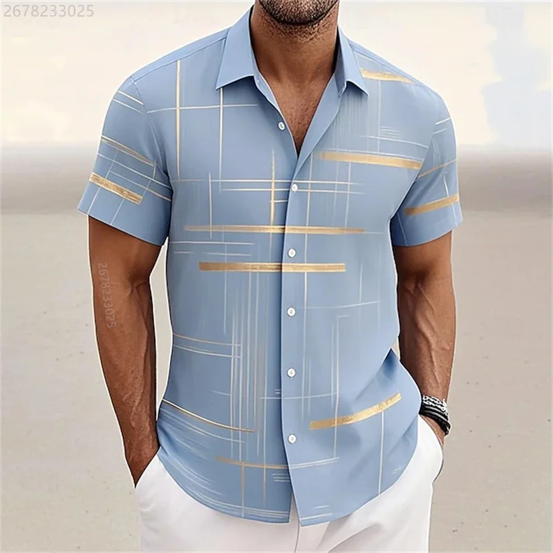 

Summer Men's Geometric Grid Plaid Gradient Color Pattern Shirts Short Sleeve Hawaiian Shirt Button up Shirts Shirt Men's Tops