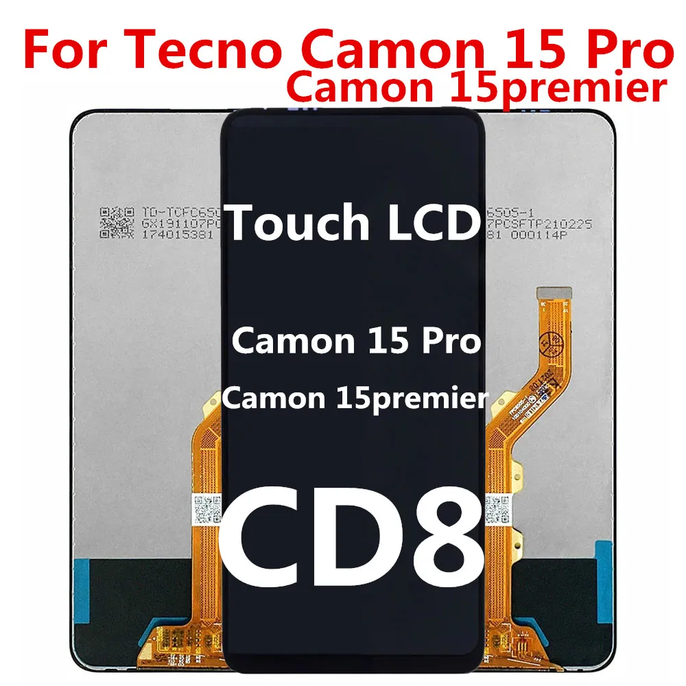 Original For Tecno Camon 15 Pro CD8 LCD Display Assembly Complete Touch Screen Digitizer Replacement For Tecno Camon 15Pro LCD