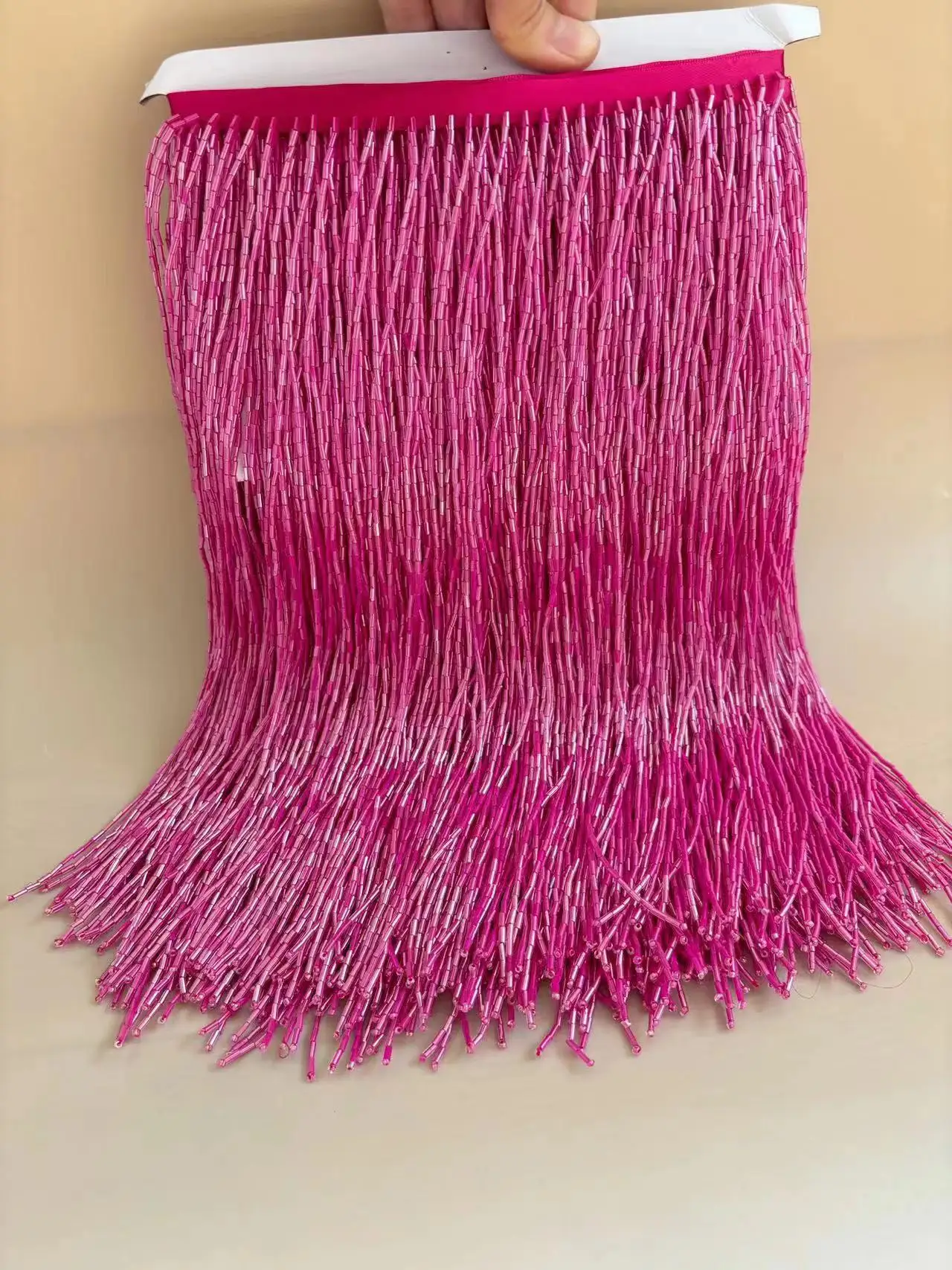 1 Yard Hot Pink Bead Trimming 30 cm Width Fringe Tassel Ribbon for Dance Costume,Couture Dress,DIY Clothing,Stage Performance