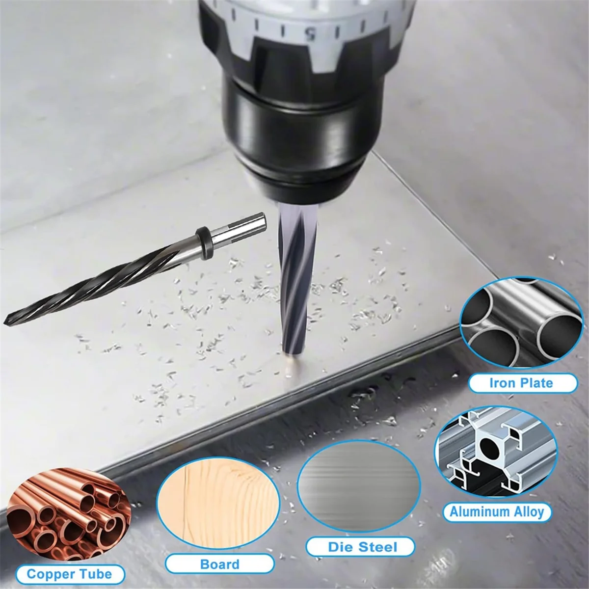 1/2In Bridge Construction Reamer Drill Bit, M2 HSS Taper Chucking Reamer for Steel Alloy Metal Wood,1/2In Non-Slip Shank