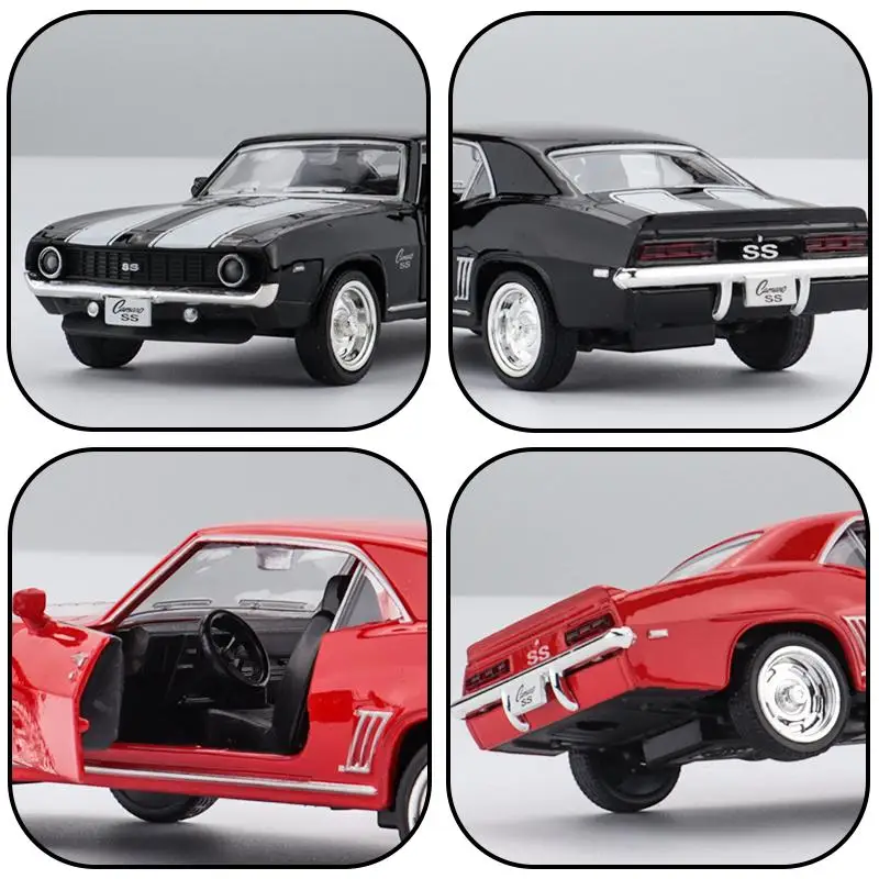 Chevrolet Camaro SS 1969 Supercar Simulazione Diecast e Veicolo giocattolo Tirare indietro Porte aperte RMZ città 1:36 Collezione in lega Modello di auto
