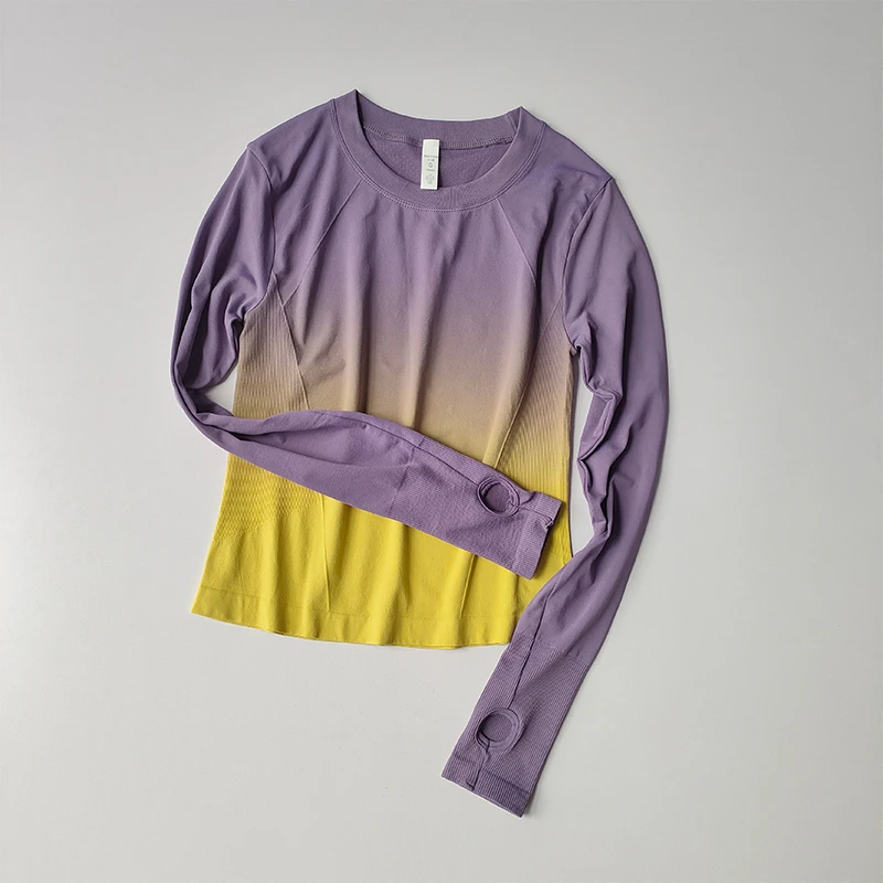 Schlankmachendes Sport-T-Shirt, Fitnessanzug für Damen, eng anliegendes, schnelltrocknendes Oberteil, Yoga-Anzug, Trainingskleidung, schmal geschnitten, lange Ärmel – Detail 9
