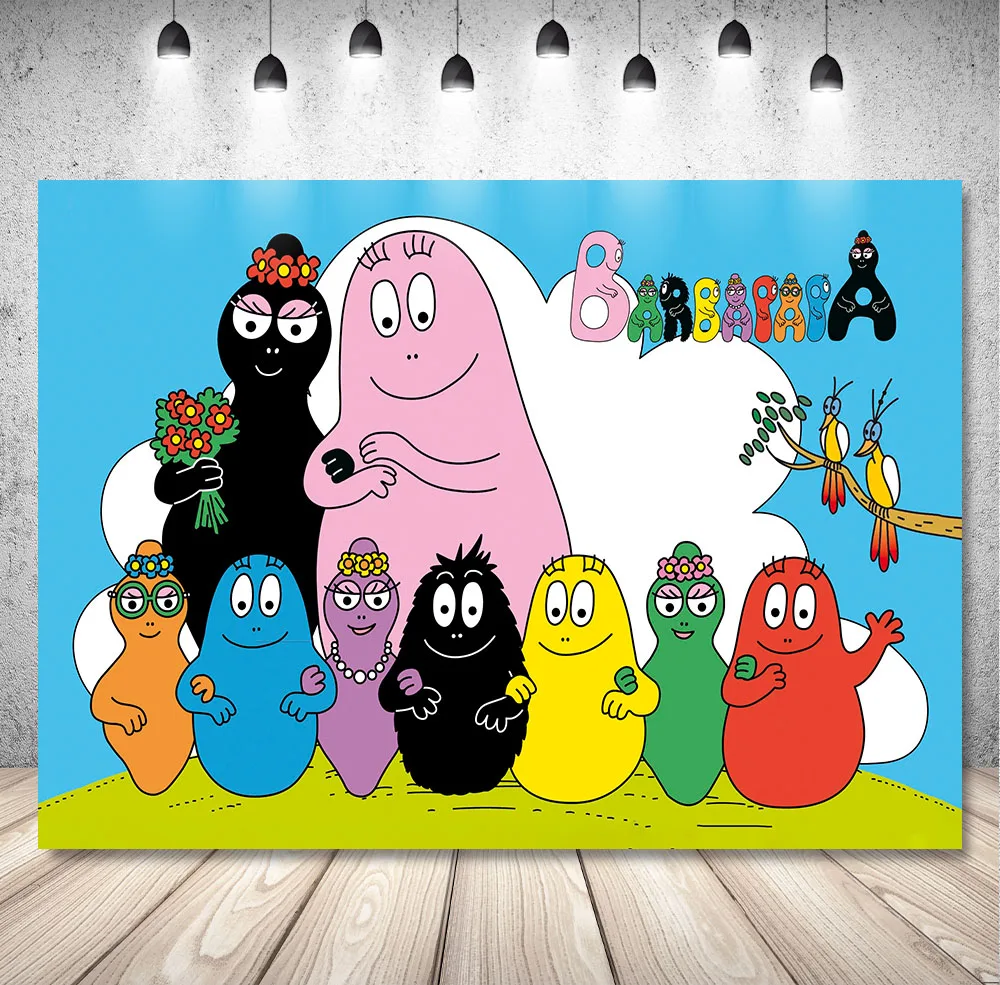 

DIXSG Barbapapa Photography Backdrop Kids Birthday Baby Shower Pear Family Banner Background Grassland Photo Studio Props