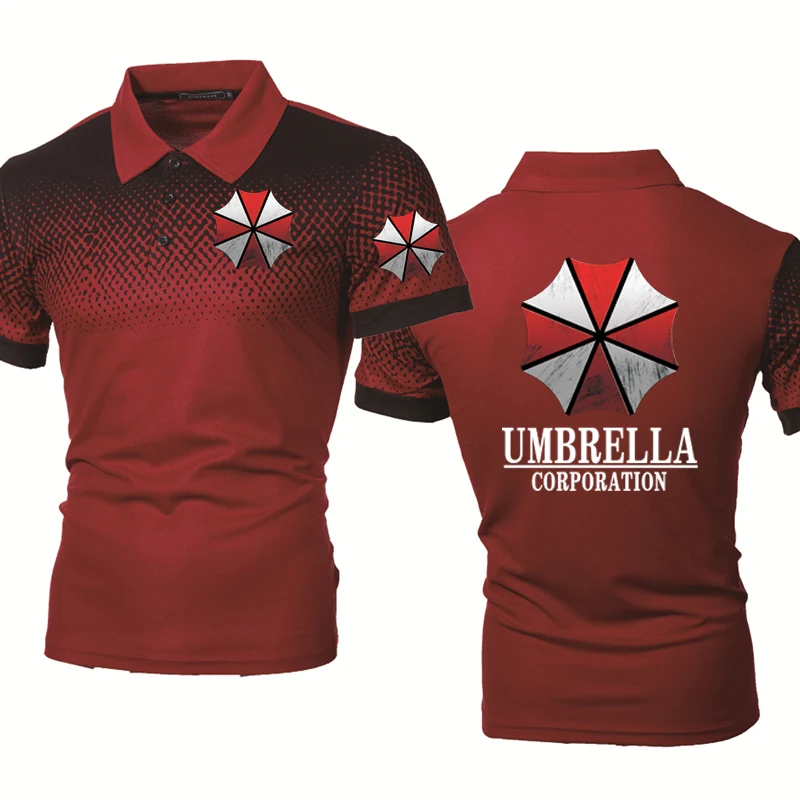 Summer Men\'s Polo shirt Umbrella Corporation Print High Quality Short Sleeves Man Harajuku Classic Tops Racing Motorcycle Racer