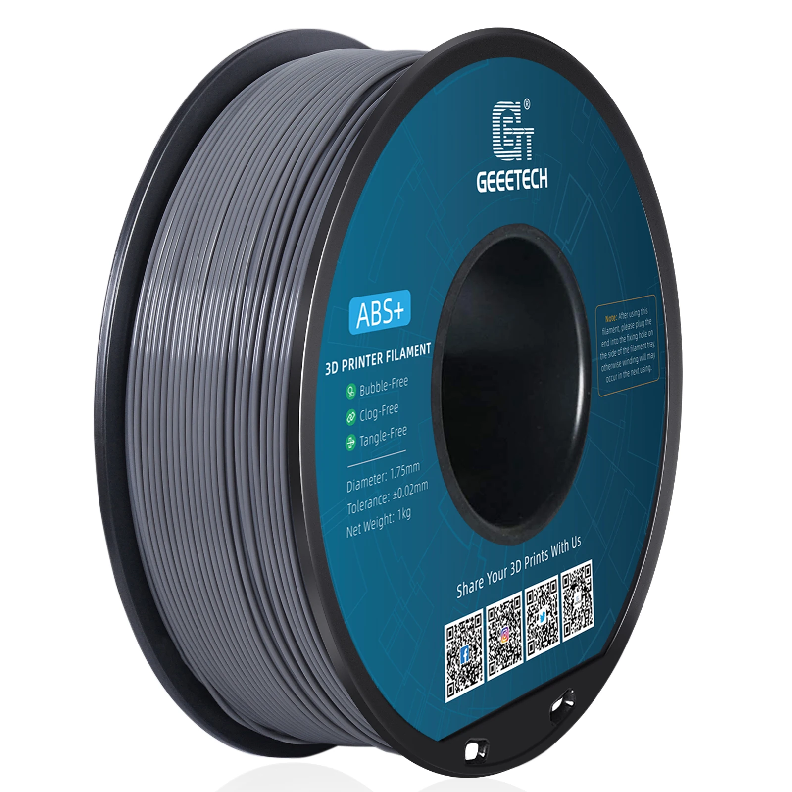 Geeetech ABS+3D Filament 1,75mm 1KG Kunststoff, 3D-Drucker Material, Verwicklungsfrei, Ungiftig, Vakuumverpackung Weiß Schwarz Rot Blau