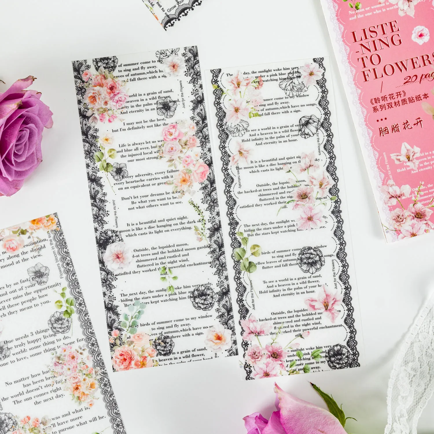 Listen To The Flower Series Vintage Lace Floral Landscaping Sticker Book Creative DIY Journal Material Collage Stationery