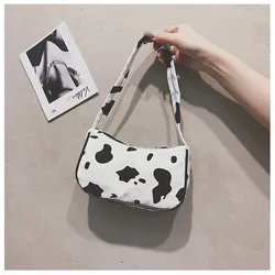 The Cow Spot Printed Canvas Shoulder Bags For Women 2023 Female Small Underarm Bag Ladies Cute Purses and Handbags Casual Tote