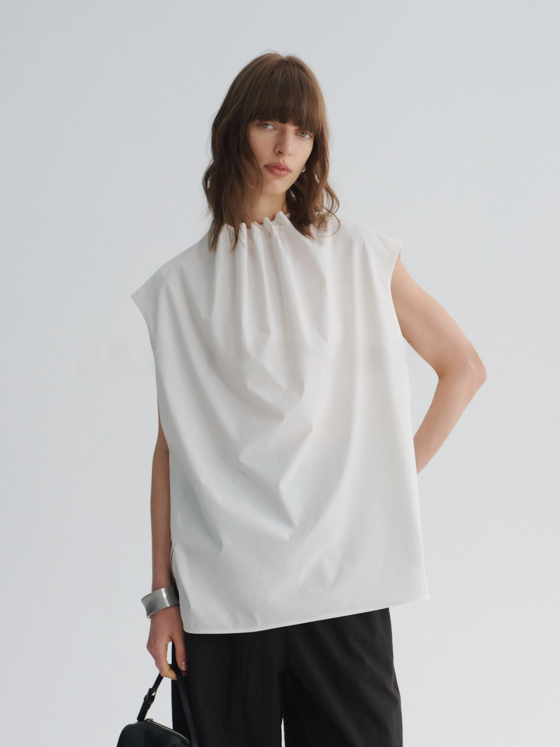 Retro Romantic round Ne Pleated Loose Women's irt Svel Versatile Anti-Wrinkle Wear-Resistant Summer Thin Polyester