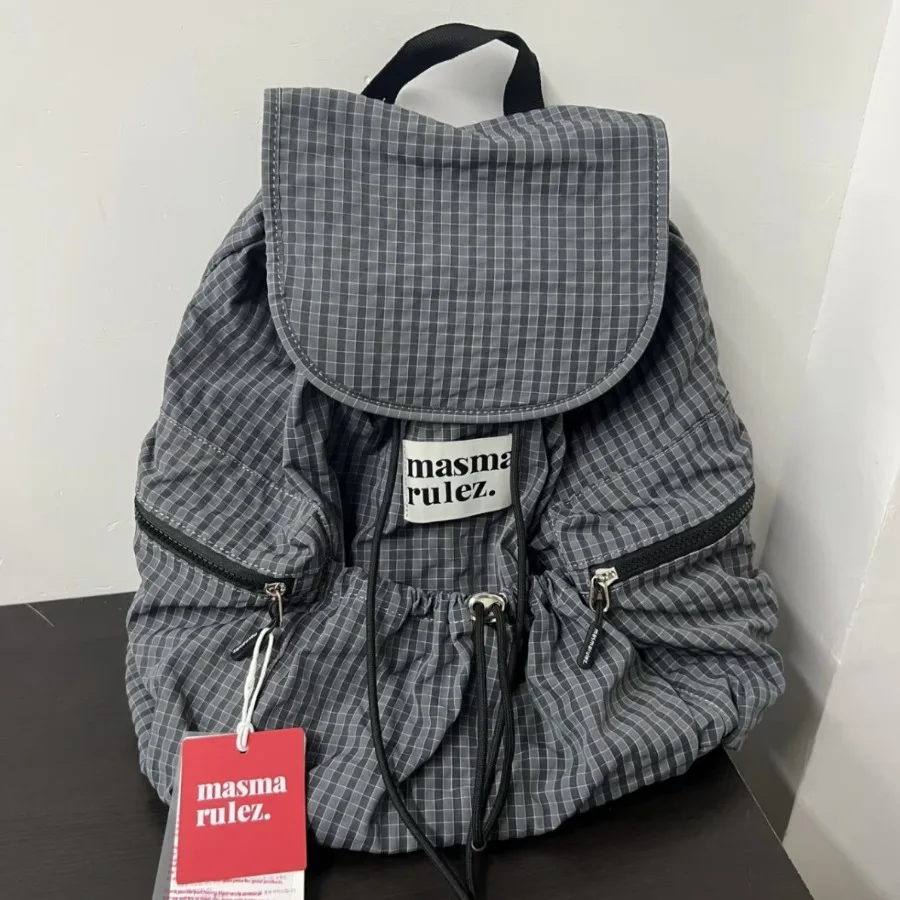 

【New style】masmarulez double shoulder bag plaid stripe large capacity lightweight Korean style travel backpack unisex bag