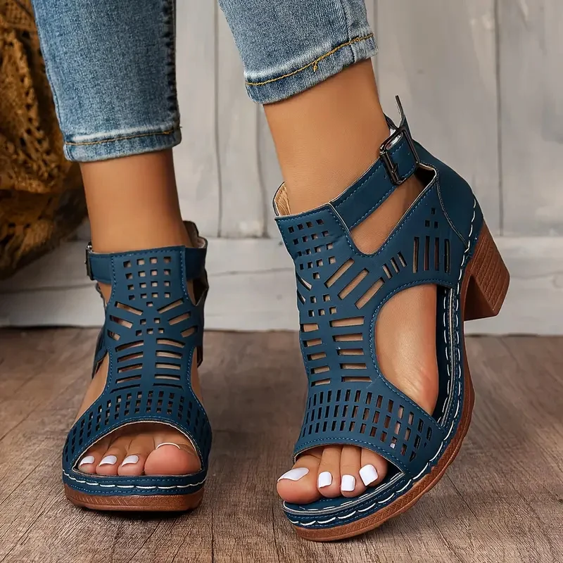 Sandalias de tacón alto para mujer, nuevo gladiador Retro, informal, moda romana, zapatos de verano para mujer, sandalias elegantes, sandalias de plataforma para mujer