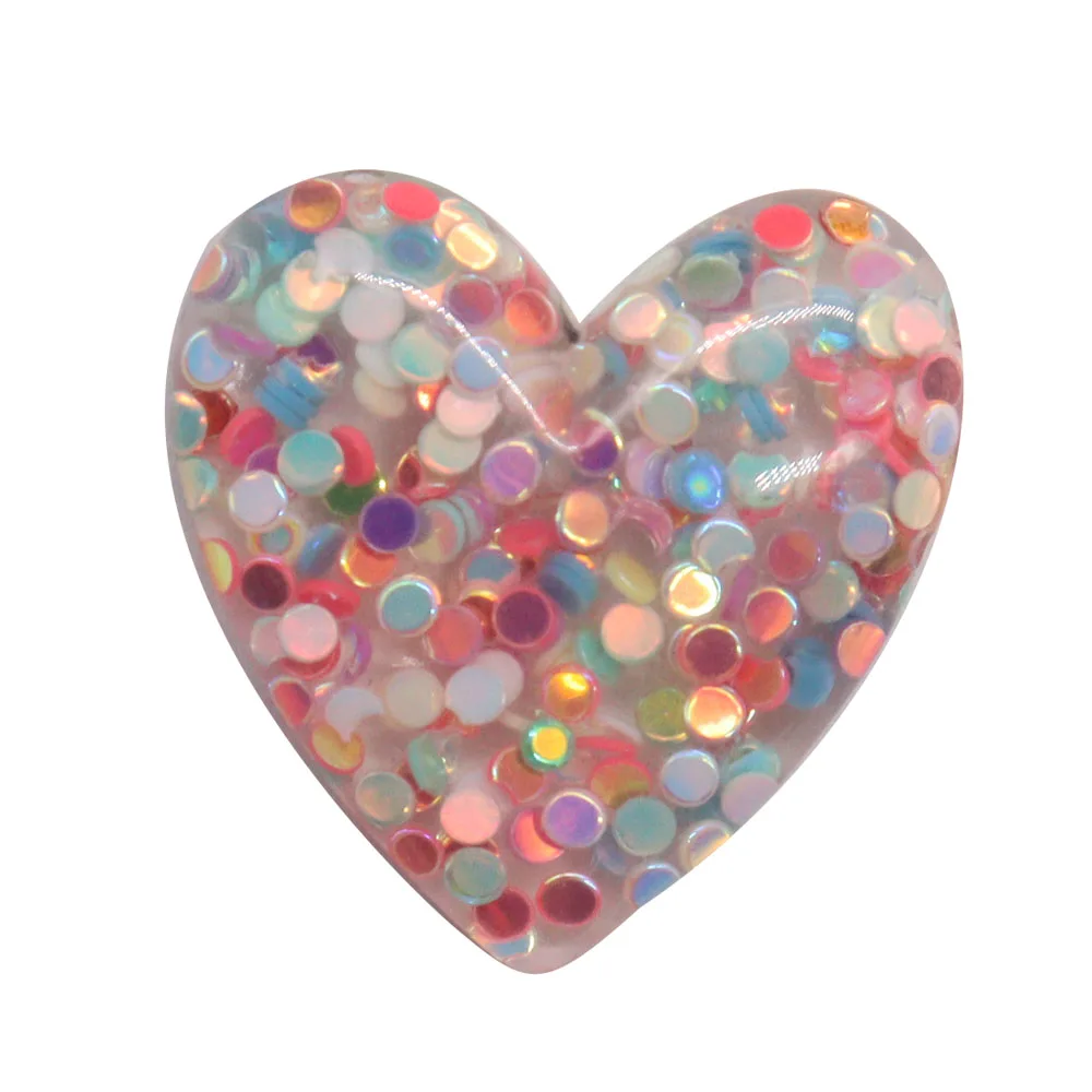 1-5PCS Sequin Colorful Heart Dog Shell Resin Buckle Clog Fit Wristbands Slipper Accessories Garden Shoes Button Decorations