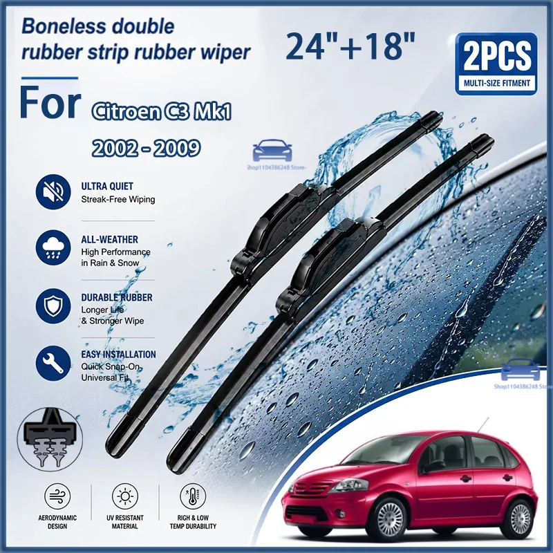 

Front Wiper Blades for Citroen C3 Mk1 2002 - 2009 Windshield Windscreen Clean Window Car Rain Brushes 24"+18" Modification Parts