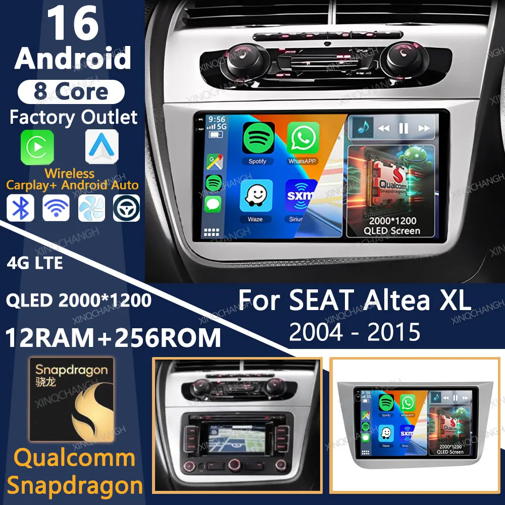 Radio para Auto Android 16 para SEAT Altea XL 2004-2015, Reproductor Multimedia Estéreo, Video, 4G LTE, 5G WIFI, 2DIN, BT, GPS, Unidad Principal Qualcomm