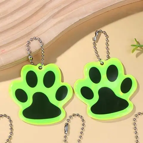 10Pcs Cute Paw Double-sided Reflective Keychain for Kids Pet Outdoor Night Safety Backpack Accessory Pendant
