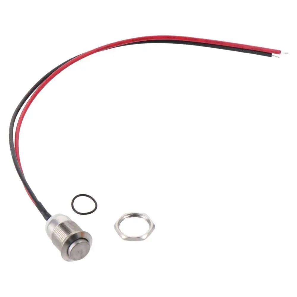 Durable 12mm Momentary Push Button Switch with pre-Wiring Black Shell Stainless Steel 1 Normally Open